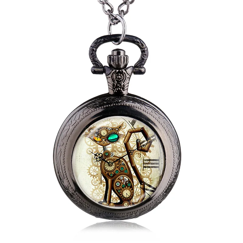 

Bronze Vintage Steampunk Cat Locket Necklace Pocket Watch Pendant Gift