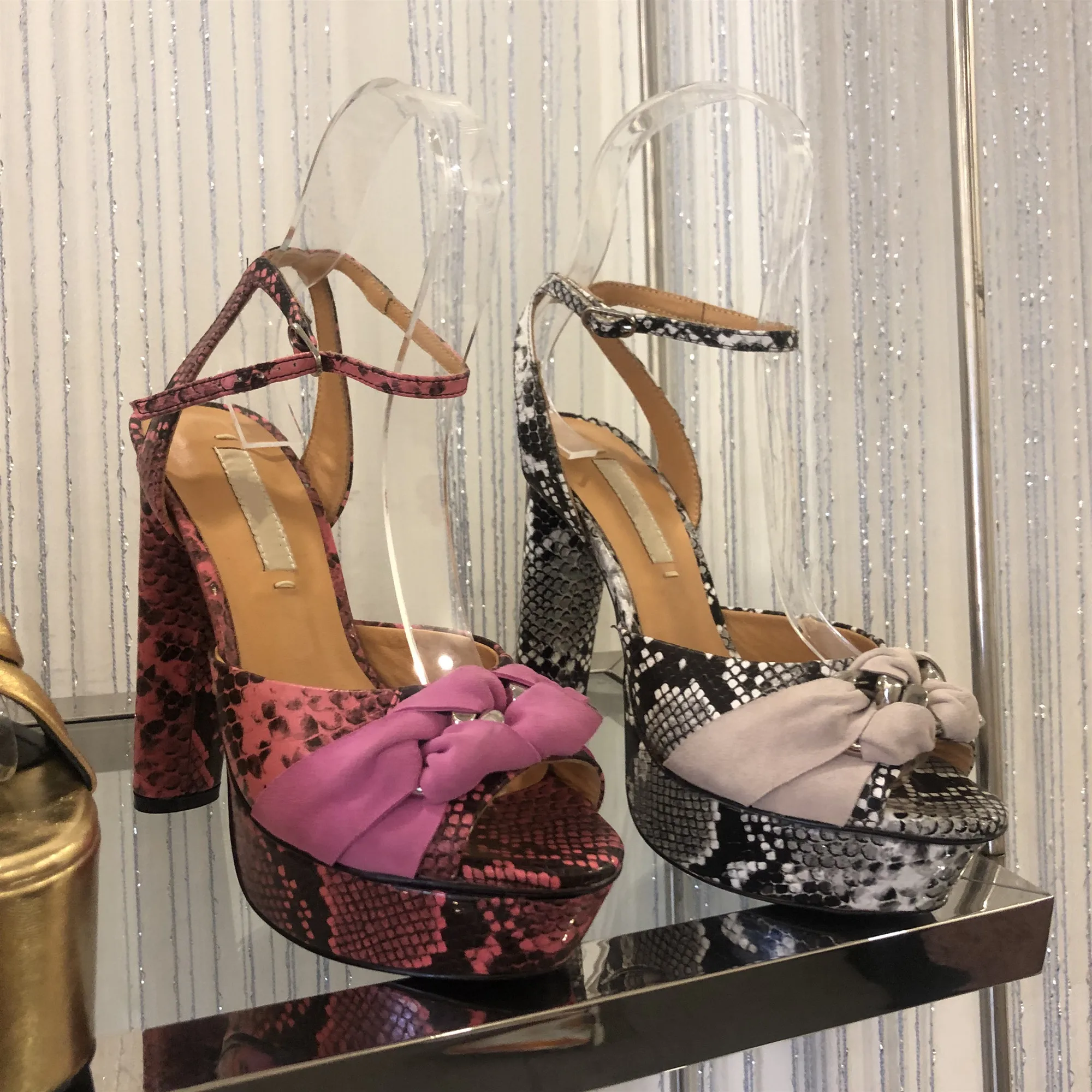 

Hot Shoes Woman Sexy High Heels Platform Sandals Snakeskin Print Genuine Cow Leather Waterproof Sandals Designer Woman Shoes