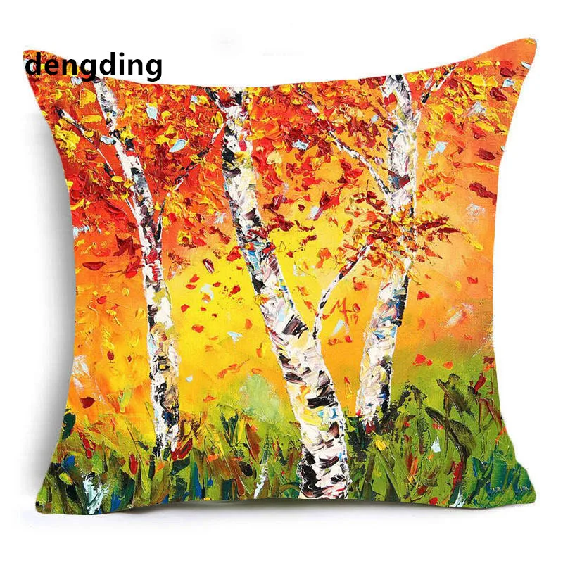 

Forest Polyester Pillow Case Cover Oil Painting Starry Night Moon Home Pillow Cases Animal Abstract Art Look up Sky