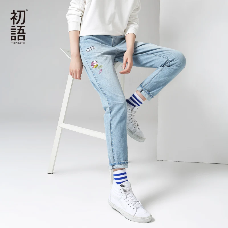 

Toyouth Denim Jeans Women 2018 New Pattern Embroidery Ladies Jeans Mid-Waist Full Length Slim Casual Pants