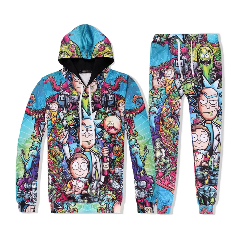 

Cartoon Character 3D Printed Sweatshirt Trousers Round Neck Long Sleeve Sweatshirt Rick Morty Cartoon Character Printing Coat