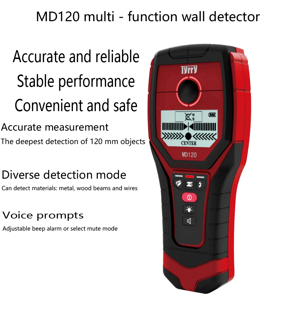 MD120 Многофункциональный ЖК-детектор стены ручной Стад Finder металл, дерево, штифты кабель переменного тока живой провод сканер