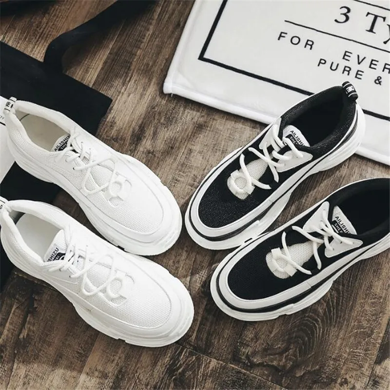 Shoes Women Platform Clunky Sneakers 2018 Lace Up Dorky sneakers Women Walking Dad Shoes Casual White Woman Flats Footwear dagnino women flat lace up breathable trainers casual walking shoes all match white canvas shoes print woman sneakers footwear