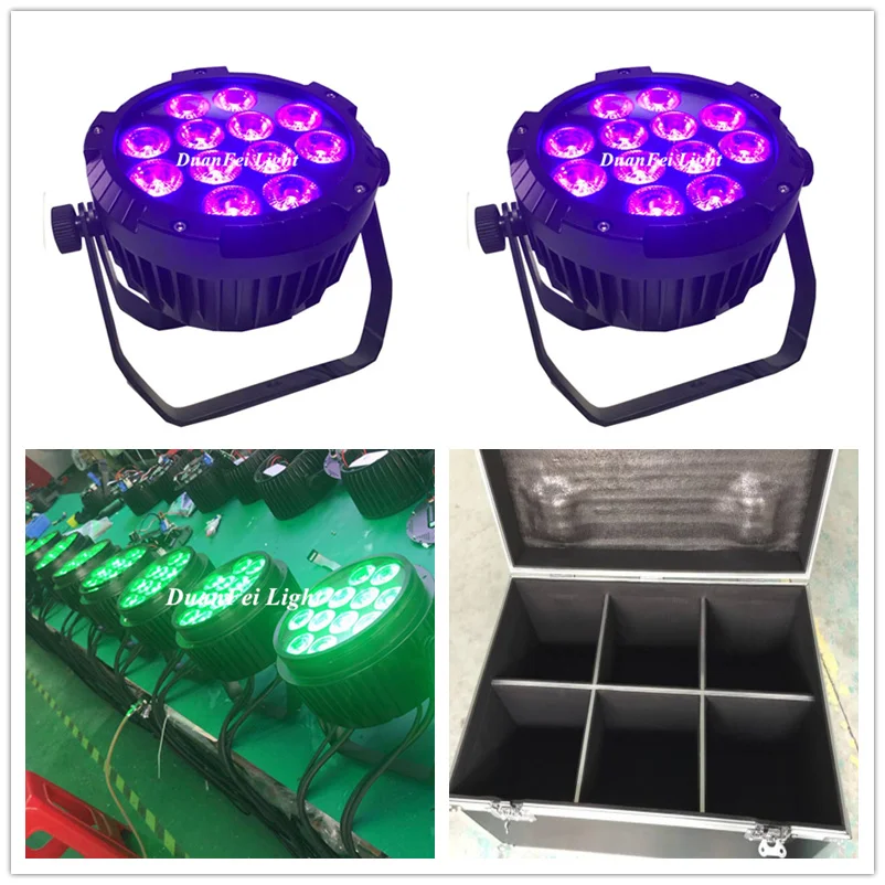 With Flycase 6pcs IP65 led par disco light 12pcs 18W 6in1 RGBWA UV outdoor LED slim stage lights flat 12x18w | Освещение
