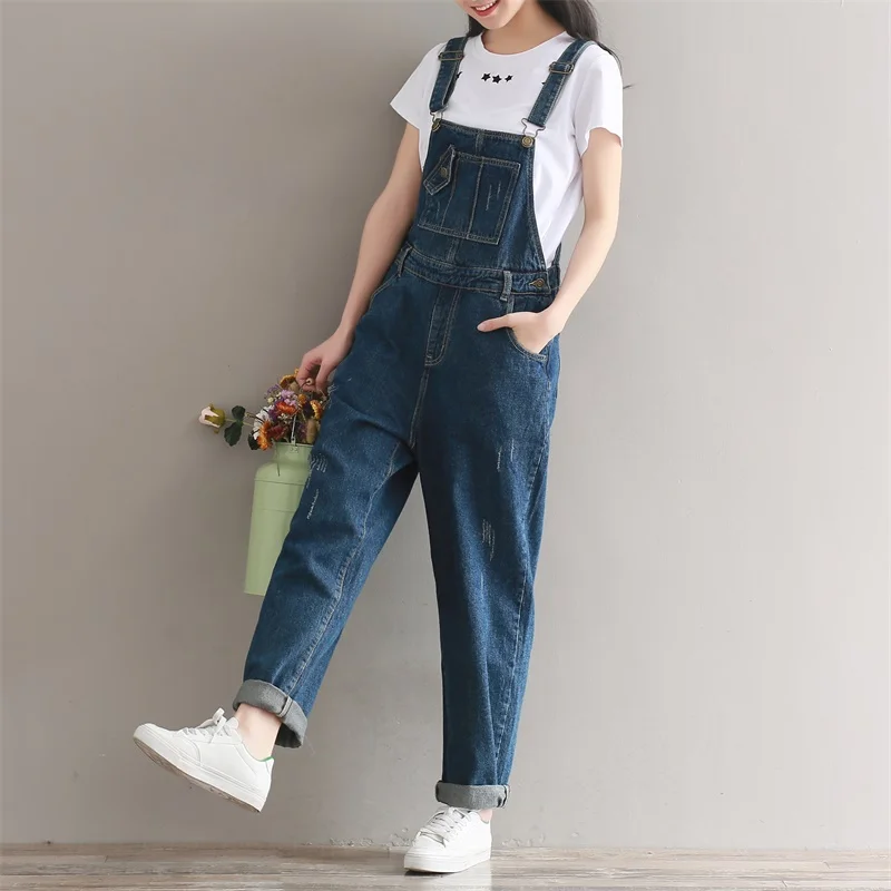 

Denim Jumpsuit Women Denim Jeans Pants Suspender Vintage Casual Trousers Pockets Tassel Women's Jeans Rompers Overalls
