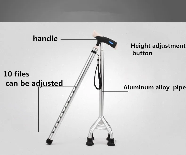 Wholesale crutch manufacturers handicapped equipment ergonomic four-legged walking crutch with light for the disabled4