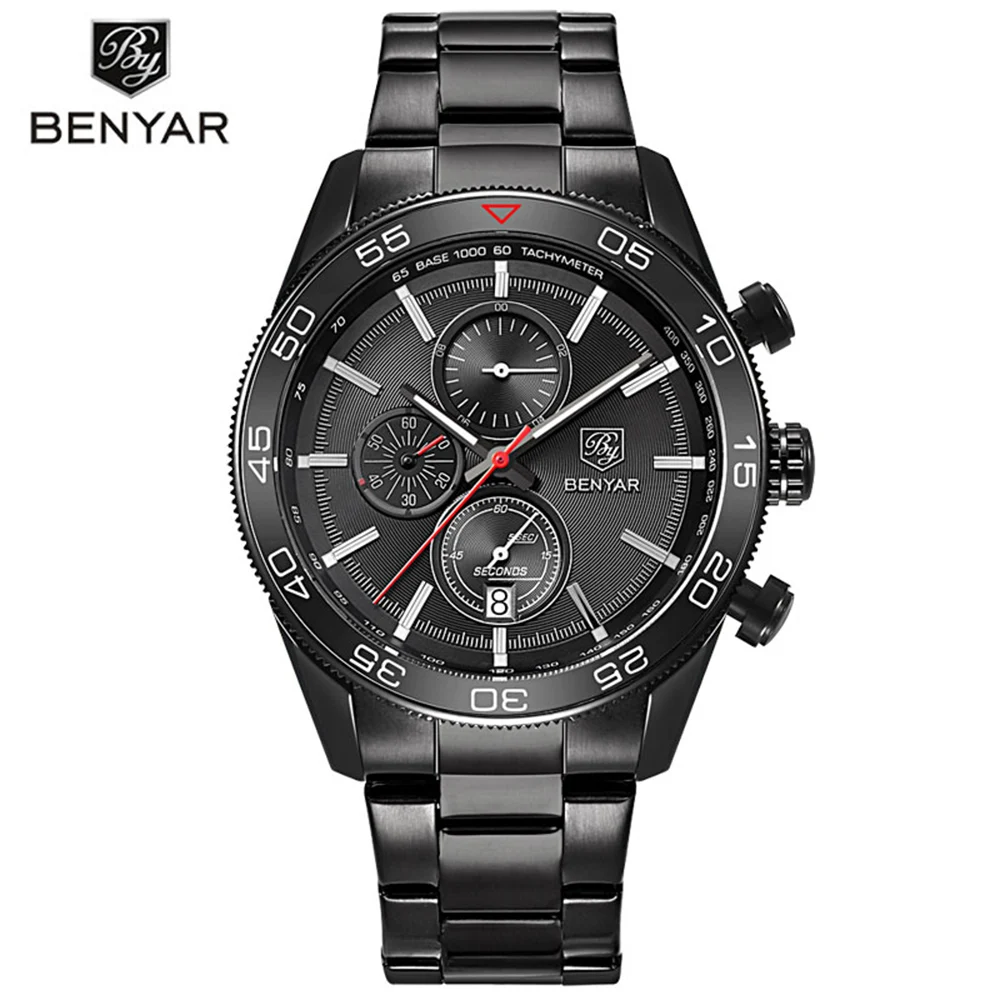 

BENYAR Top Luxury Brand Man Watches Calender Chronograph Sport Men's Waterproof Fashion Military Aviator Wrists Quartz Watch
