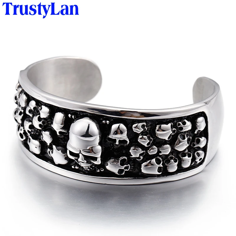 

TrustyLan Retro Stainless Steel Best Friend Mens Bangles & Bracelets Punk Rock Skull Bangle Men Dropshipping Jewelry Wristband