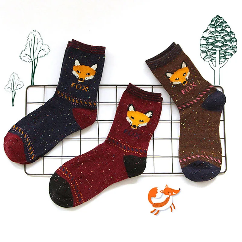 Fashion Women Animal Cartoon Wool Blend Socks Fox Wolf Warm Lovely Casual Sock