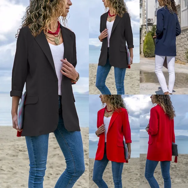 Womens Elegant Slim Business Suit Jacket Coat Solid Color Long Sleeve Outwear WOMYH0022 1