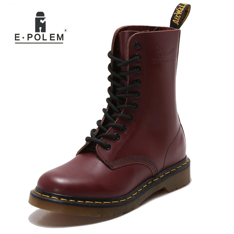

E.POLEM Women Genuine Leather Boots 100% Head Layer Cowhide Winter Boots Wome Autumn Winter Lace-Up Unisex Women Shoes