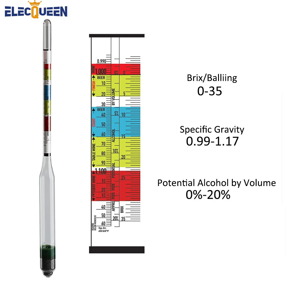 3 Scale Hydrometer สำหรับไวน์เบียร์ไซเดอร์การทดสอบแอลกอฮอล์ที่เหมาะสม