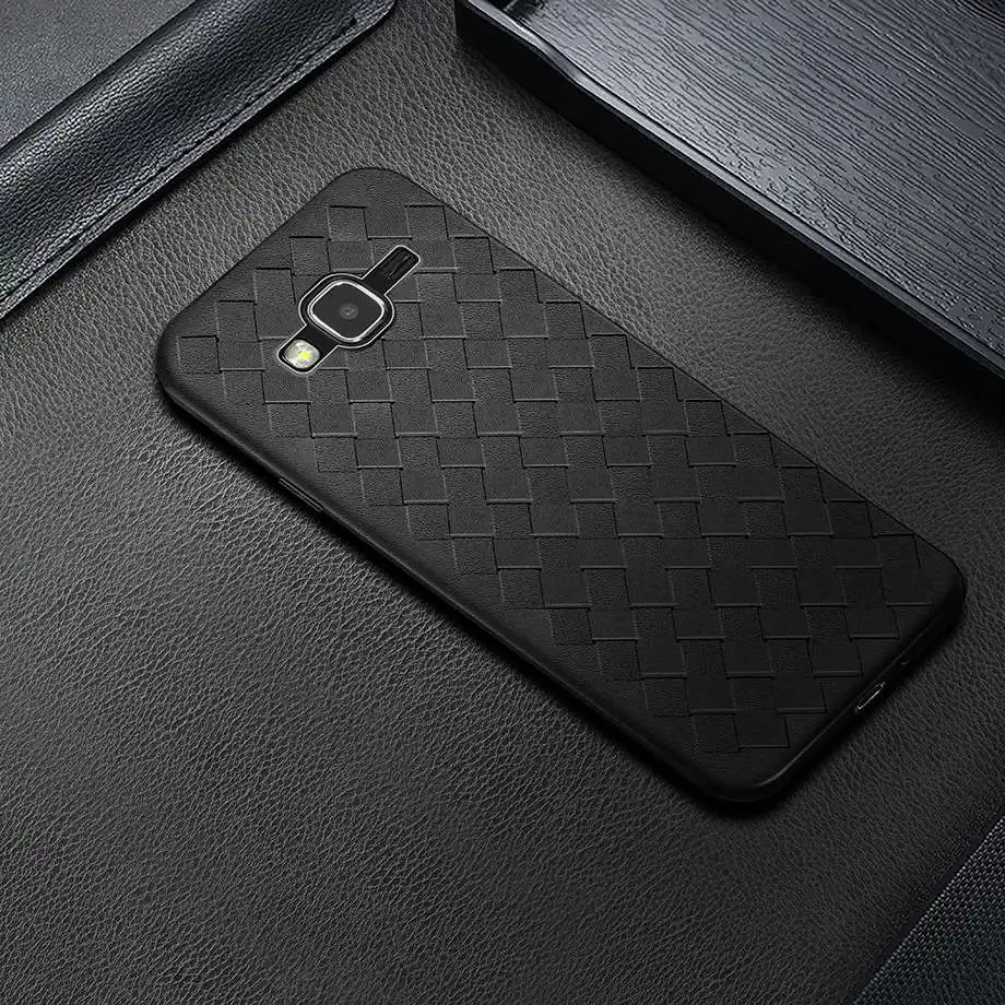 Чехол для Samsung Galaxy J3 J320 SM-J320F J320F J320M J320FN задняя крышка корпуса мягкий силиконовый тканый кожаный чехол для телефона - Color: Black