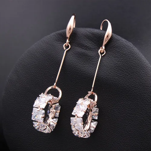 

SWOUR New Jewelry Gold Color Round Cubic Zircon CZ Wedding Dangle Earrings E1244