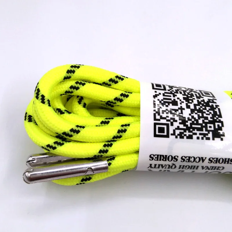1-12Pair Fluorescent Yellow Black Outdoor Sport Round Shoelaces Shoe Lace Boot Athletic Unisex Rope Athletic Metal Head Shoelace