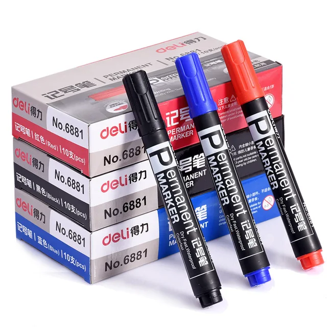 

3 pcs/lot Marker Pens Large capacity Waterproof Fast Dry Permanent Pens For Writing Box label pen Black Red Blue Ink Stationery