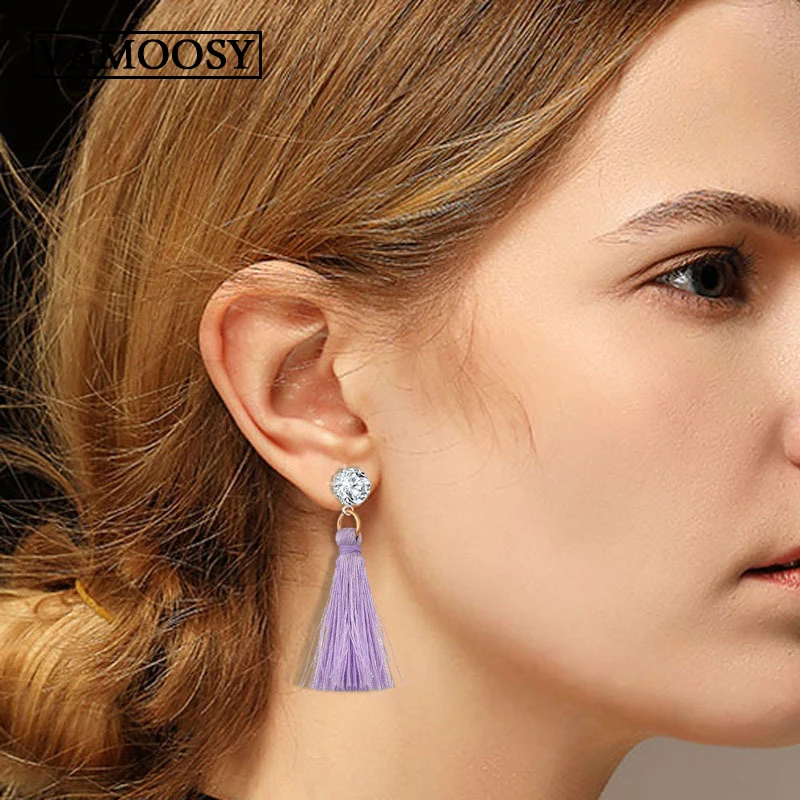 

1.5Ct Crystal Long Tassel Earrings Bohemian Black Red Pink White Blue Silk Crystal Dangle Drop Earrings For Women Jewelry 5*2cm