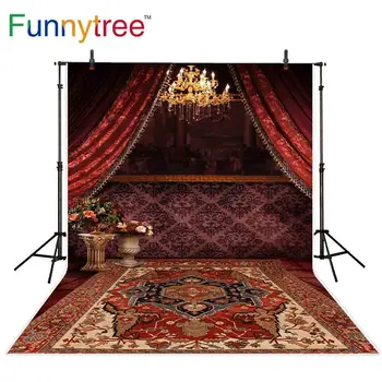 

Funnytree photocall background red curtain chandelier carpet damask photography backdrops photophone fond photo studio prop