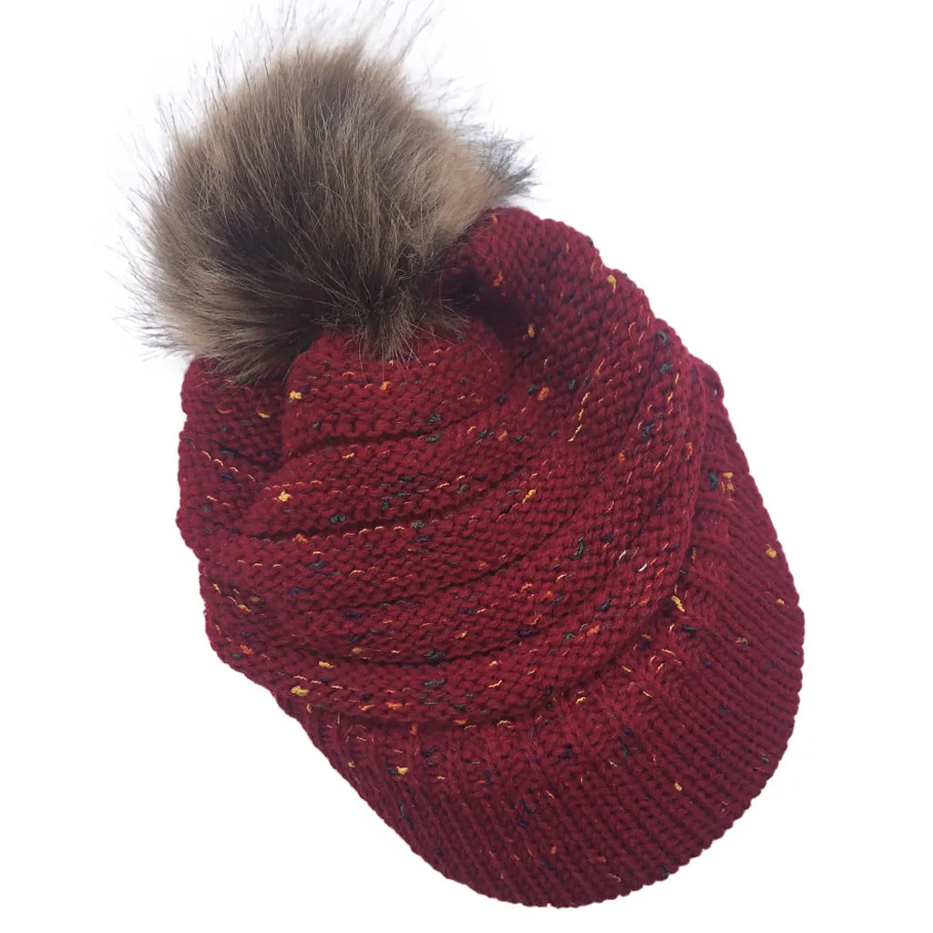 Зимние женские вязаные шапки простые вязаные зимние шапочки Женские из полиэстера мягкие теплые шапочки Hairball теплая шерстяная шапка уличная шапка s BL5 - Цвет: Красный