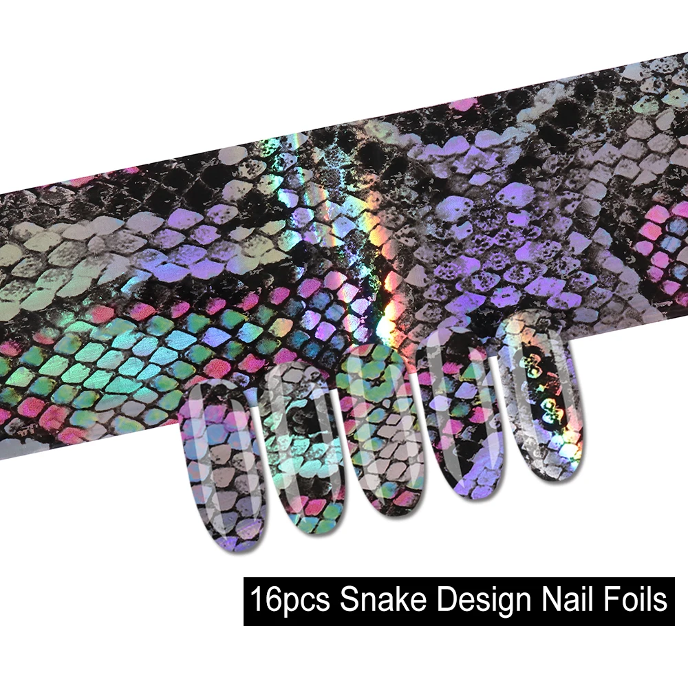 

16pcs Snake Design Nail Foils Holographic Starry Sky Foil Transfer Sticker Manicure Decors Nail Art Decals Nail Transfer Foils