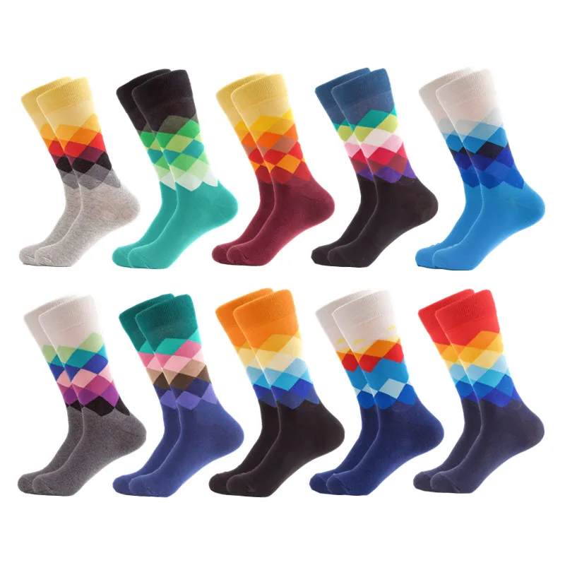 CURRADA/10 пар/лот, забавные мужские носки, новинка, цветные, веселые, чёсаный хлопок, мужские носки, в стиле хип-хоп, повседневные, новинка, компрессионные носки для мужчин - Цвет: 1
