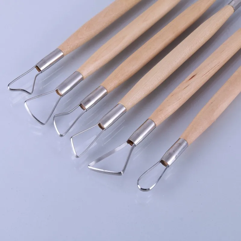 

6PCS/Set 8 inch Double End Conventional Ribbon Tools Wood Handle Wax Pottery Clay Sculpture Carving Tool DIY Craft Set