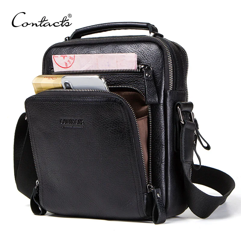 CONTACT'S 100% جلد أصلي للرجال حقيبة كتف crossbody أكياس للرجال عالية الجودة bolsas الأزياء حقيبة ساعي ل 9.7 \