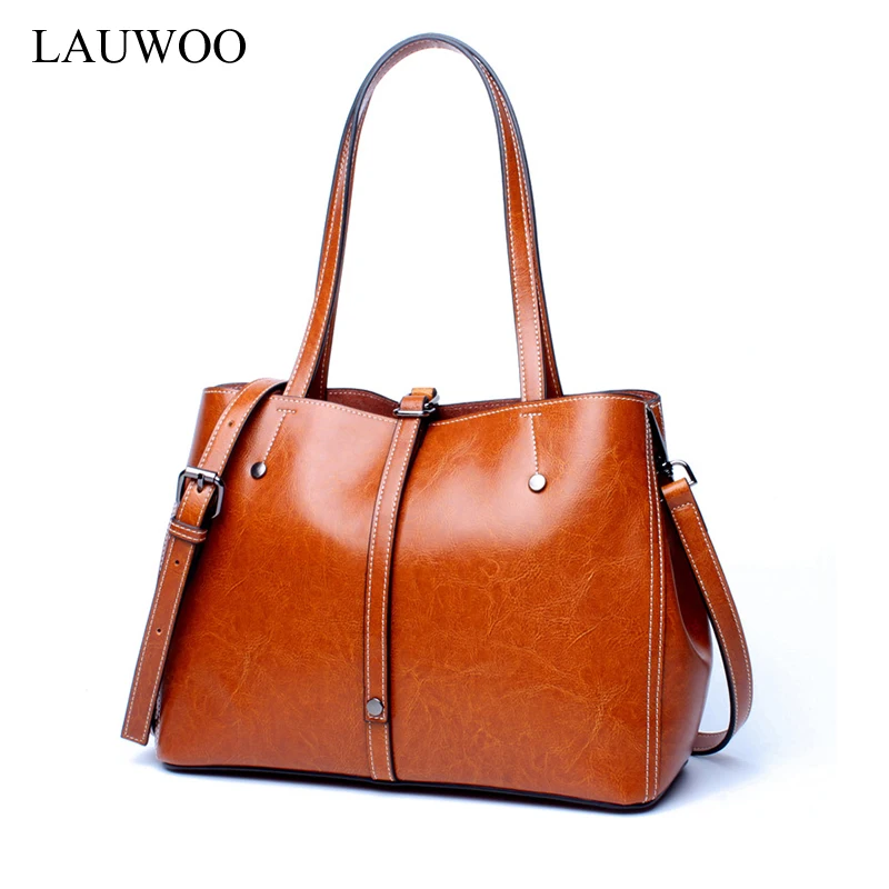 LAUWOO Luxury brand Women fashion cow leather tote bag Female Casual