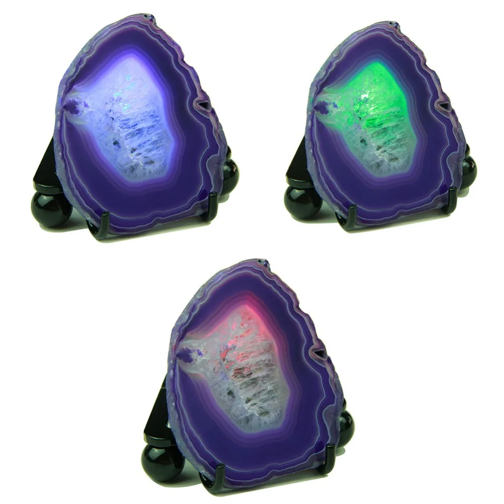 Fatias de Ágata Natural de Cristal Geode Pedra Roxo Tingido Minerais Rocha Led Lgiht Home Decor 1 Nightlight Lâmpada Cabo Usb pc