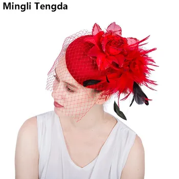 

New Feather Bridal Hats Flowers Wedding Hats For Women Elegant Wedding Decoration Bruid Accesorios De Novia Mingli Tengda Fedora