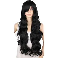 QQXCAIW длинный волнистый парик для косплея вечерние женские натуральные черные 70 см высокая температура Синтетические волосы парики