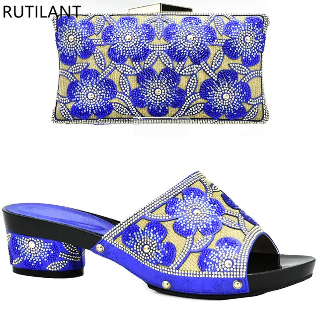 

Blue Color Italian Ladies Shoes and Bag Set Decorated with Rhinestone Matching Italian Shoe and Bag Set Party Shoes and Bag Sets