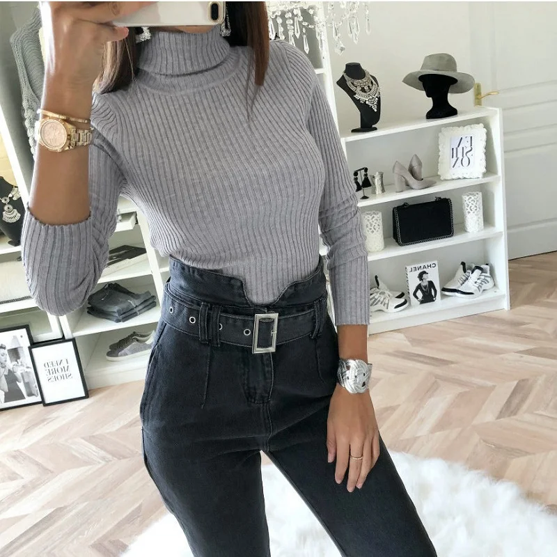 Sweater women winter 2018 Autumn korean turtleneck pull Sweater knit Thick Pullover oversize femme Jumpers ladies black sweaters