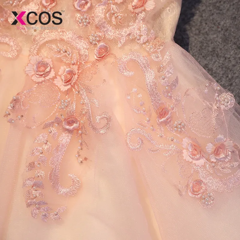 Xcos довольно Платья для девочек на свадьбу Аппликации Платье для маленьких девочек Кружево бисером этаж Длина длинные Стиль Платья для