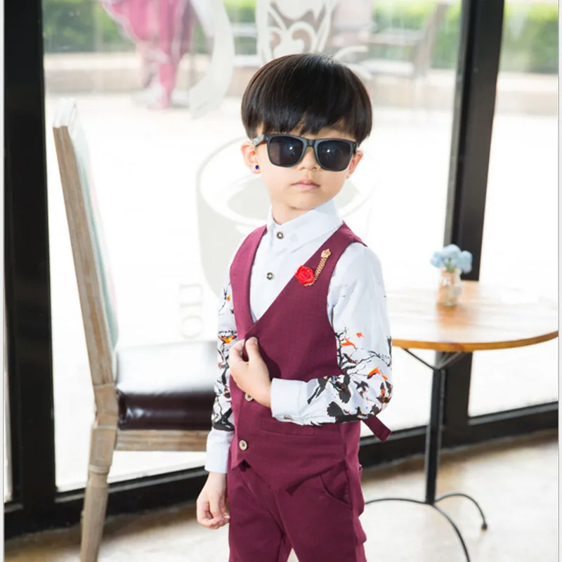 

Boys Blazer Children Suits Gentleman Clothes Kids Costume Boy Vest + Shirt + Pants 3Pcs Flowers Tops Farmal Sets Clothing