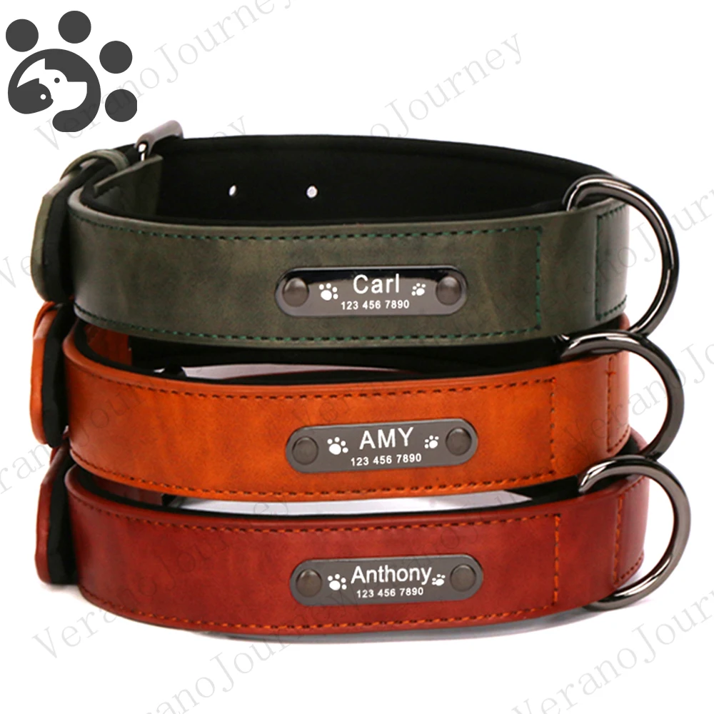 

Personalized Leather Dog Collar with ID Tag Engrave for Large Dogs Custom Pet Collar Dogs Collar Durable Pet Products MP0100
