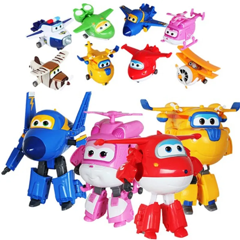 

8pcs Assemble mini Super Wings Plane robot toy set Transformation police Aircraft robot Children educational toys Christmas gift