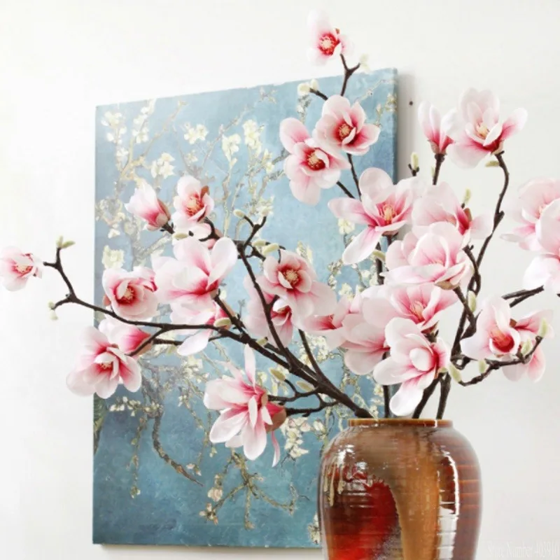 

HI-Q 3D Colors Decorative Magnolia Flower Real Touch 7 Heads Big Size Silk Orchid For Wedding Home Decoration Gift Floral