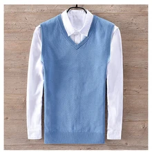 Высокое качество Новые мужские свитера без рукавов с v-образным вырезом жилет хлопок для мужчин однотонные трикотажные жилеты модные мужские трикотажные пальто