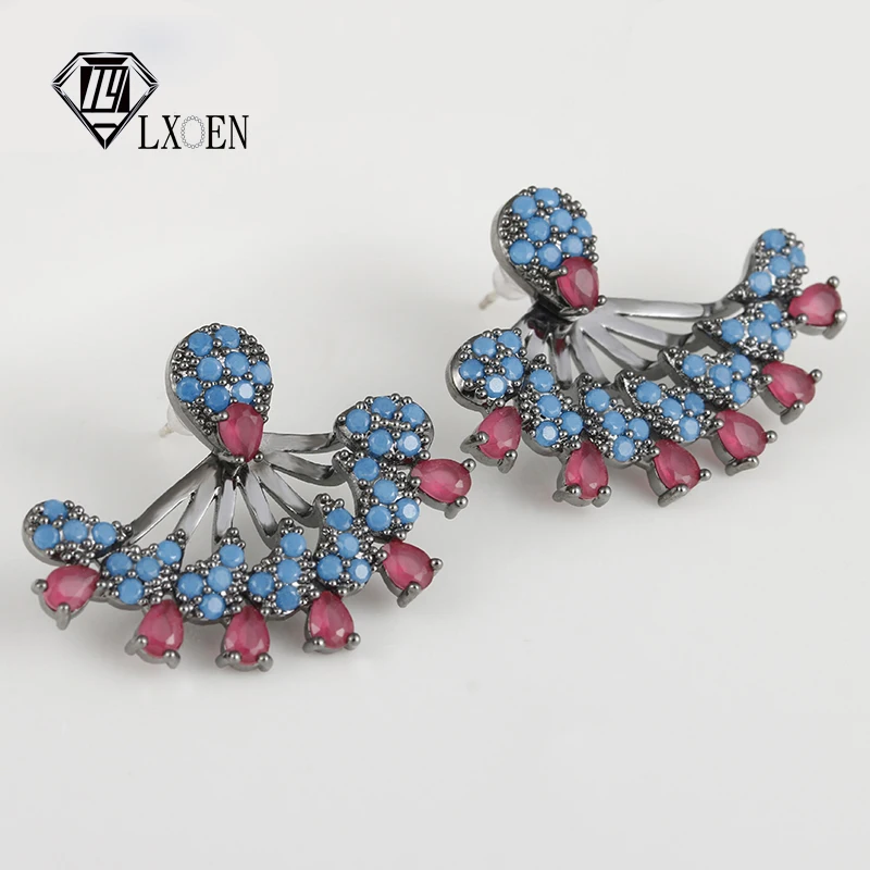 

LXOEN Bohemian Red Semi precious Stone Stud Earrings Black Gun Club Factory Ethnic Earrings Pulseras Mujer Gifts Jewelry Bijoux