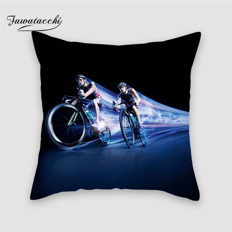 

Fuwatacchi Sports Cycling Cushion Cover Speed Rider Throw Pillowcase Cushion Cover Decorative Beige Linen Pillow Case 45*45 CM