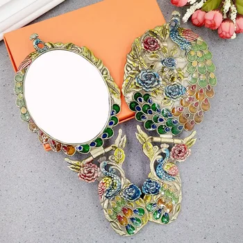 

Retro desktop mirror large size Folding portable princess mirror Handheld peacock Makeup mirror for home decoration gifts J056A