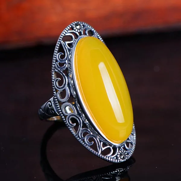 Yellow BALMORA, настоящее 925 пробы, серебряное, винтажное халцедоновое, полое, открытое, для укладки, кольцо для женщин, леди, элегантное, модное, ювелирное изделие, Anillos - Цвет основного камня: Yellow