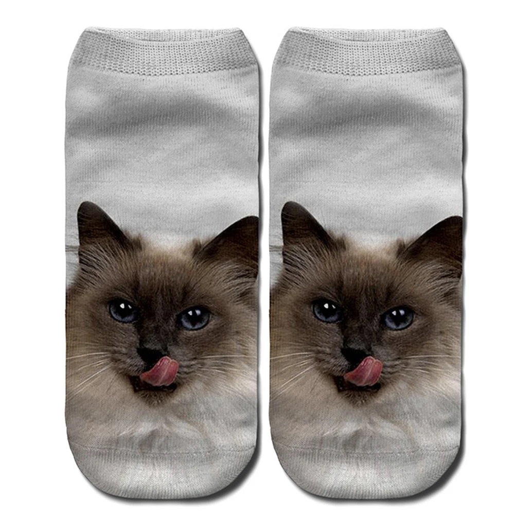 Милые носки унисекс; нескользящие эластичные носки до лодыжки с рисунком кота для взрослых; 3D Рисунок