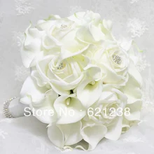EMS,, свадебные букеты и розы с белым цветком Калла, свадебные букеты и розы, украшенные бриллиантами