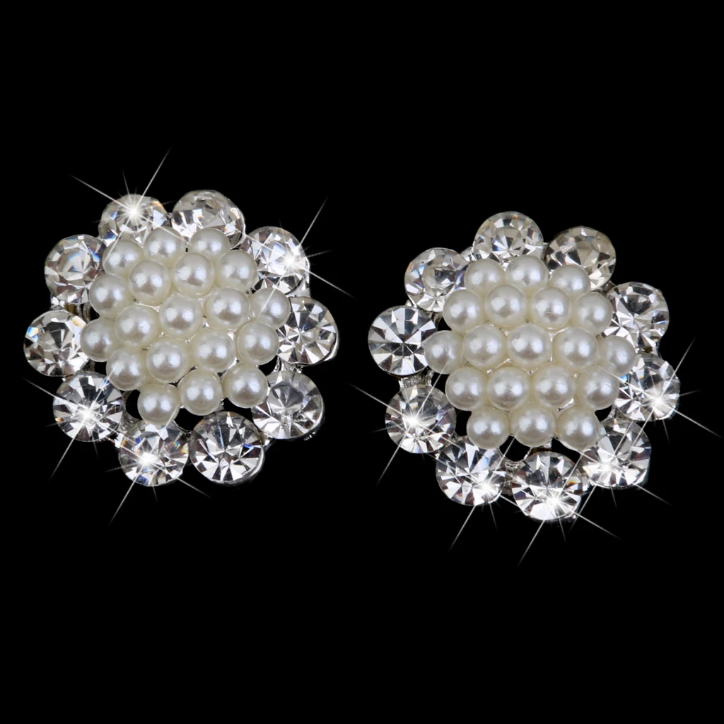 20 Pieces Crystal Diamante Pearl Brooch Button DIY Wedding Bouquet Decor