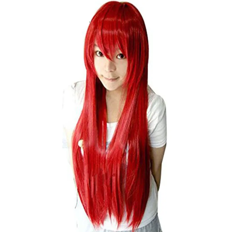 

80cm Foxfire Ahri Homestuck Erza Scarlet Sally Long Straight Vocaloid Synthetic Cosplay Wig For Halloween With Bangs