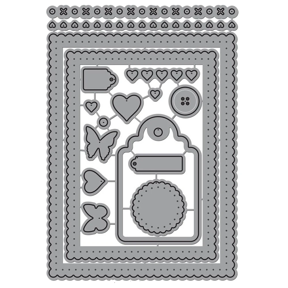 

ForeWan Tag Button Butterfly Frame Metal Steel Cutting Dies Handcraft Embossing Knife Stencil for DIY Scrapbooking Album Card