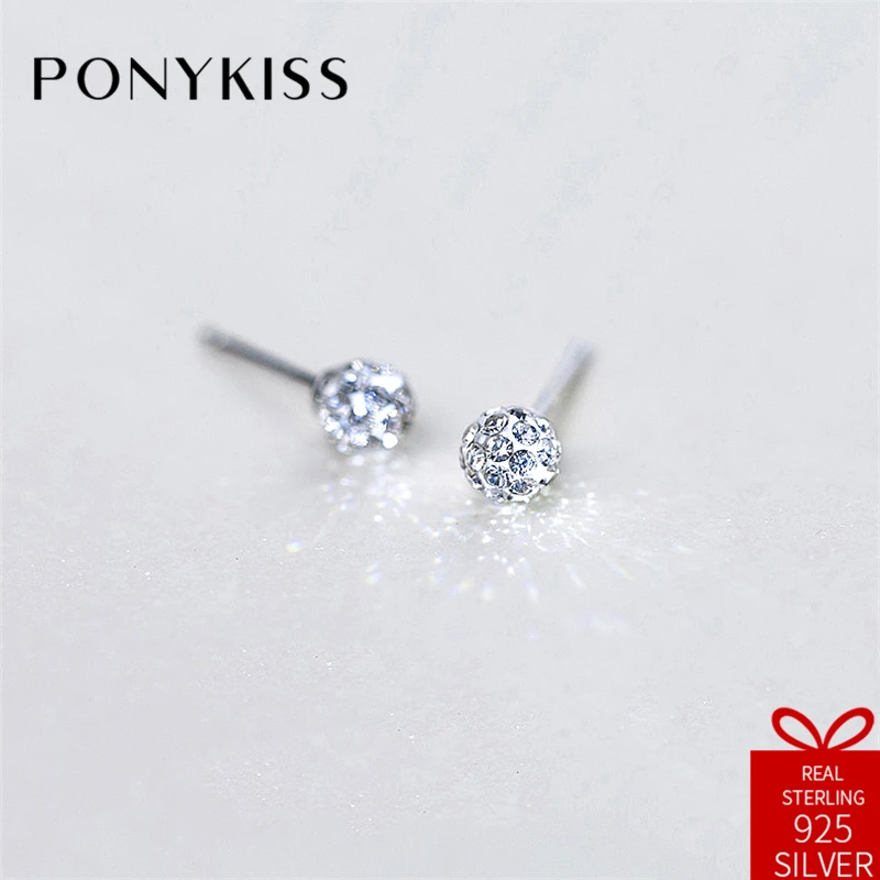 

PONYKISS Trendy S925 Sterling Silver Minimalist Fashion Round Zircon Stud Earrings Women Jewelry Accessory Birthday Party Gift