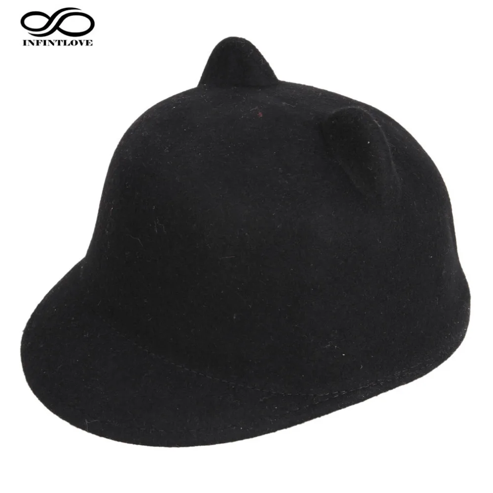 

LUCKYLIANJI High Quality 100% Wool Felt Kid Children Demon Devil Hat Cat Ears Derby Bowler Cap (One Size:54cm)